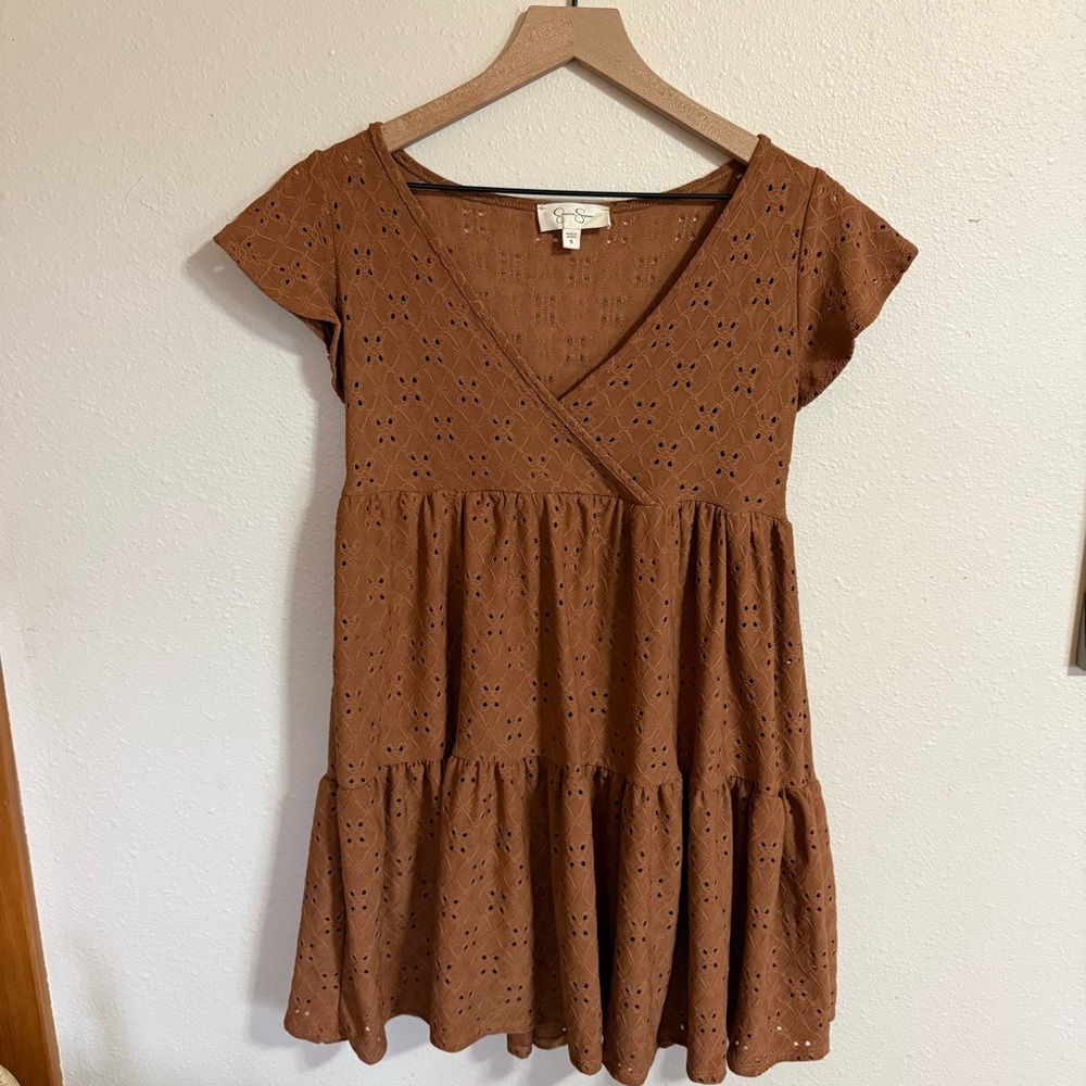 Jessica Simpson Women's Sz S Floral Eyelet Babydoll Tiered Mini Dress